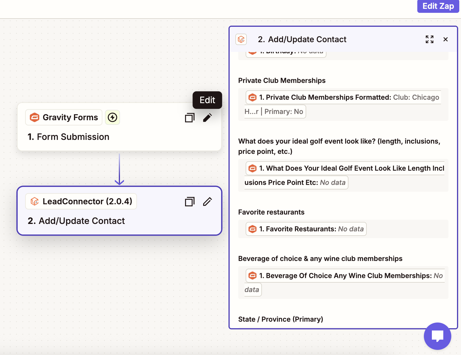 Zapier integration mapping WordPress membership data to LeadConnector